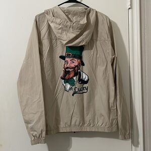 Denim & Flower Tan Windbreaker Jacket with Leprechaun Graphic Print Size M
